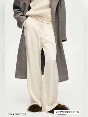 NWOT H&M Satin Wide-Leg Drawstring Trousers - Ecru/Cream XS